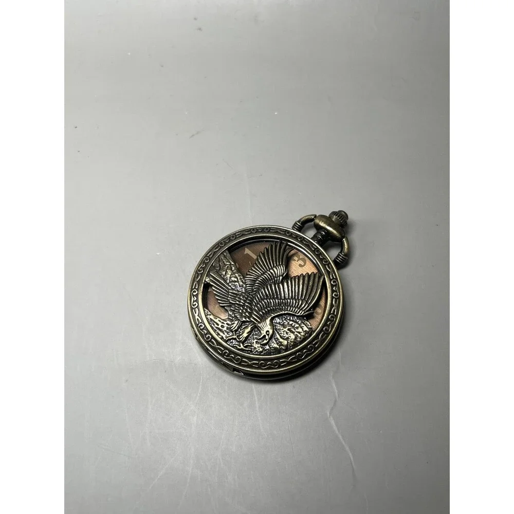 Bronze Eagle Pocket Watch Quartz Antique Style Fob Chain Mens Vintage Steampunk